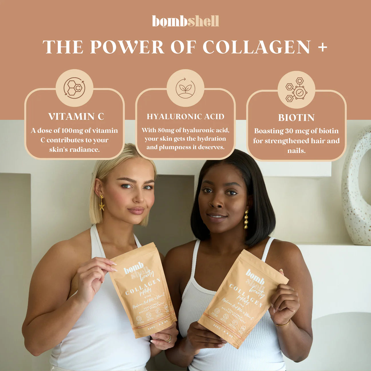 Bombshell Beauty: Bovine Collagen, Hyaluronic Acid, Vitamin C & Biotin (250g)