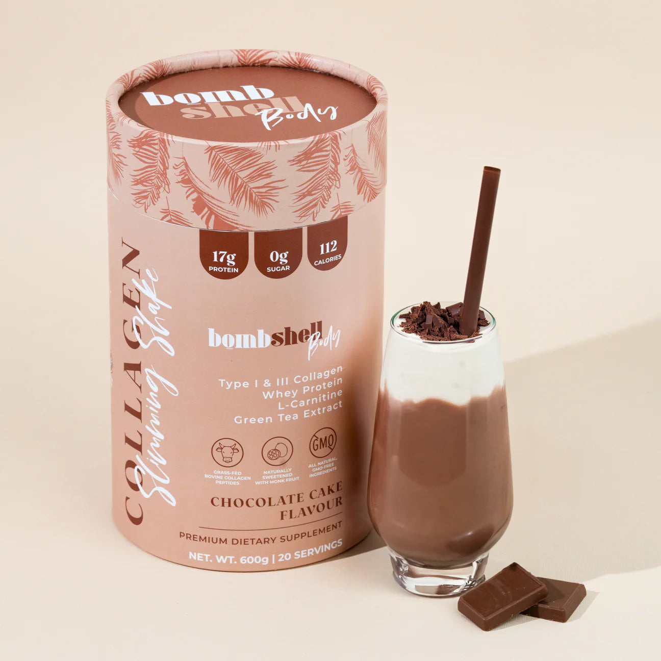 Bombshell Body: Collagen Slimming Shake - Strawberry Shake Or Chocolate Cake (600g)