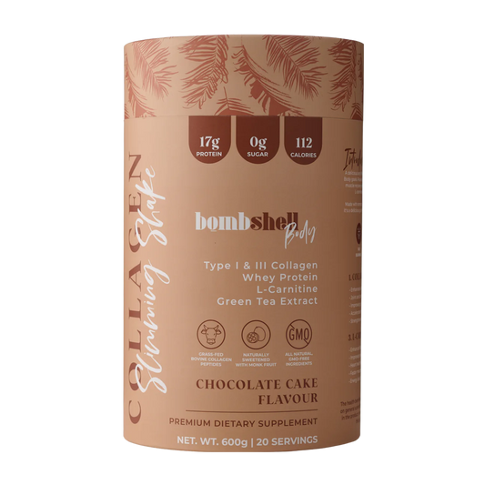 Bombshell Body: Collagen Slimming Shake - Strawberry Shake Or Chocolate Cake (600g)